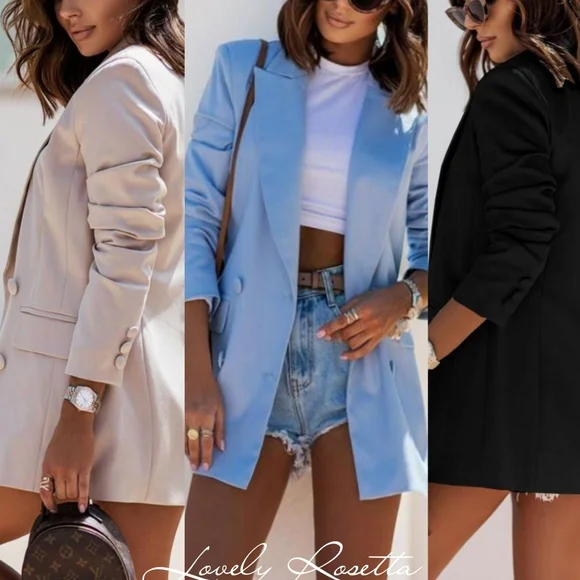 Light Blue Double-Breasted Women's Blazer